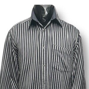 Bugatchi Uomo XL Black White Striped Shirt Dress Shirt Work Career Professional